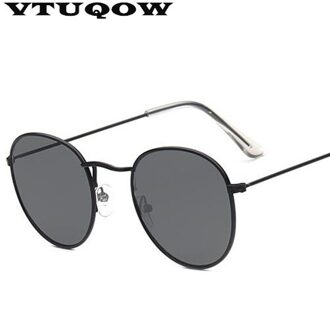 Luxe Vintage Ronde Zonnebril Vrouwen Vrouwelijke Sunglass Punten Zonnebril Voor Vrouwen Dame Zonnebril Spiegel Ovale zwart