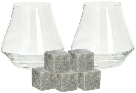 Luxe whiskyglazen set 4x stuks 290 ml met 9x whisky ijsblokstenen