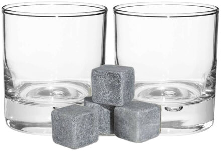 Luxe whiskyglazen set 6x stuks 300 ml met 6x whisky ijsblokstenen