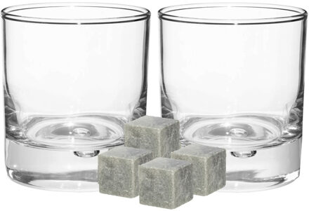 Luxe whiskyglazen set 6x stuks 300 ml met 9x whisky ijsblokstenen - Drinkglazen Transparant