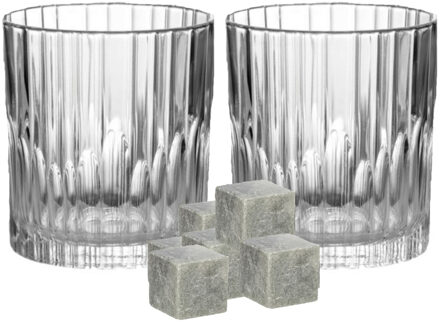 Luxe whiskyglazen set 6x stuks 310 ml met 9x whisky ijsblokstenen - Whiskeyglazen Transparant