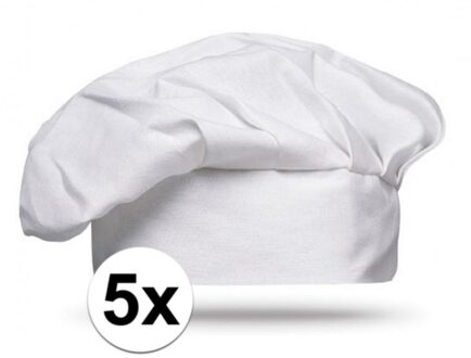 Luxe witte koksmuts - 5x - BBQ master - Hobby kok - carnaval verkleed artikel