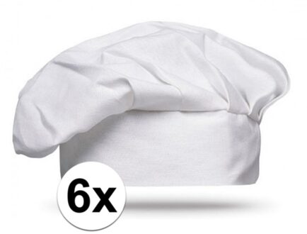 Luxe witte koksmuts - 6x - BBQ master - Hobby kok - carnaval verkleed artikel