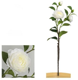Luxe Witte Thee Rose Tak Met Nep Groen Blad Bruiloft Decoratie Kunstbloemen Woonkamer Decoratie Flores