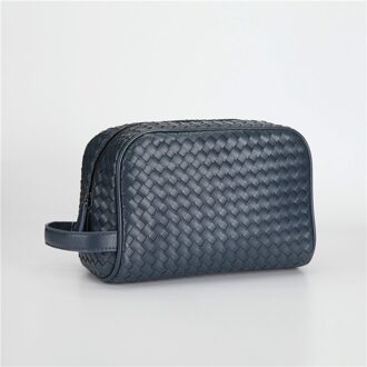Luxe Woven Man Tas Prachtige Dag Clutch Mannelijke Handvat Tas Premium Faux Lederen Mannen Clutch Handtas diep blauw