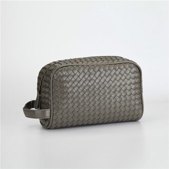 Luxe Woven Man Tas Prachtige Dag Clutch Mannelijke Handvat Tas Premium Faux Lederen Mannen Clutch Handtas Donkergrijs