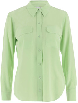 Luxe Zijden Groene Overhemd Equipment , Green , Dames - L,M,S