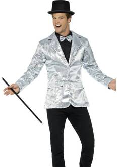 Luxe zilverkleurig lovertjes disco jasje voor mannen - Medium - Volwassenen kostuums