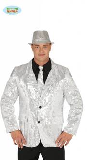 Luxe zilverkleurig lovertjes disco jasje voor mannen - Volwassenen kostuums