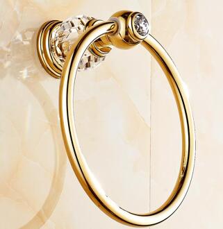 Luxe Zirkonium Goud Massief Messing Toiletrolhouder Gepolijst Handdoek Bar Crystal Ronde Basis Handdoekring Badkamer Accessoires towel rings