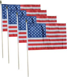 Luxe zwaaivlag Amerika - 4x - USA - op stok - 30 x 45 cm - landen versiering