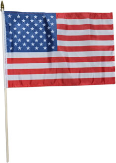 Luxe zwaaivlag Amerika - USA - op stok - 30 x 45 cm - landen versiering Multi