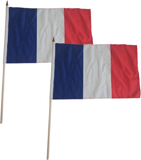 Luxe zwaaivlag Frankrijk - 2x - 30 x 45 cm - op stok - landen versiering