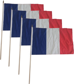 Luxe zwaaivlag Frankrijk - 4x - 30 x 45 cm - op stok - landen versiering