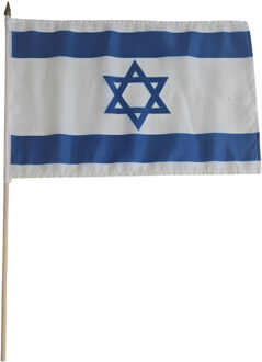 Luxe zwaaivlag Israel - 30 x 45 cm - polyester - Israelische vlag op stok vlag Multi