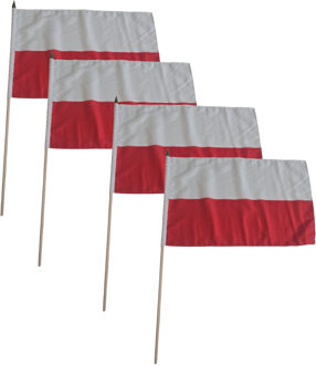 Luxe zwaaivlag Polen - 4x - 30 x 45 cm - op stok - landen versiering - handvlaggen - supporters