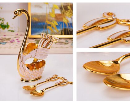 Luxe Zwaan Vork Houder Set Lepels Legering Servies Wearable Bestek Keuken Eetkamer Bruiloft Decor Buffet Picknick gouden