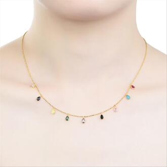 Luxeketting, 925 sterling zilver en veelkleurige zirkonia, 18K vergulde afwerking