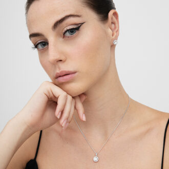 Luxeketting, 925 sterling zilver, speelse edelstenen en glanzende zirkonia met gerhodineerde afwerking