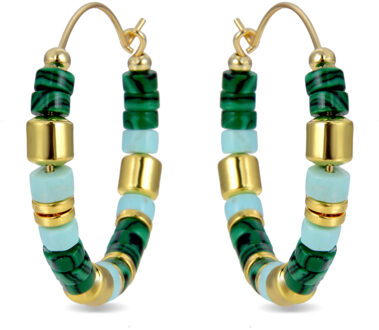 Luxent Sterling Zilver 925 Oorbellen met Malachiet in 18K Geel Goud - Ihun Groen