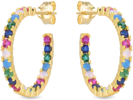 Luxent Sterling Zilver 925 Oorbellen met Veelkleurige Zirkonia's in 18K Geel Goud - Azarlo
