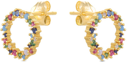 Luxent Sterling Zilver 925 Oorbellen met Veelkleurige Zirkonia's in 18K Geel Goud - Thilak - One Size