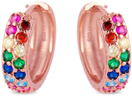 Luxent Sterling Zilver 925 Oorbellen met Veelkleurige Zirkonia's in 18K Roségoud - Imewa