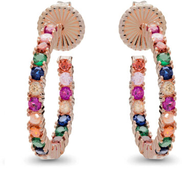 Luxent Sterling Zilver 925 Oorbellen met Veelkleurige Zirkonia's in 18K Roségoud - Vyamba