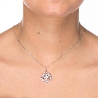 Luxenter, 925 sterling zilveren en gerhodineerde ketting met glanzende zirkonia - maat Wit