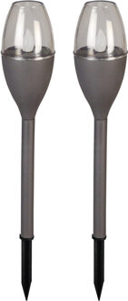 Luxform Solar tuinlamp - 2x - grijs - LED Flame effect - oplaadbaar - D6,2 x H38 cm