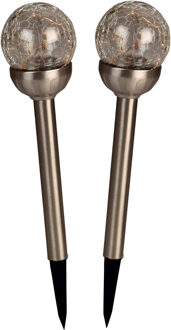 Luxform Solar tuinlamp - 2x - RVS - LED Softtone effect - oplaadbaar - D7,9 x H38,5 cm