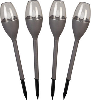 Luxform Solar tuinlamp - 4x - grijs - LED Flame effect - oplaadbaar - D6,2 x H38 cm