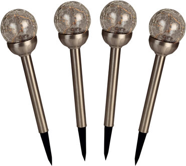 Luxform Solar tuinlamp - 4x - RVS - LED Softtone effect - oplaadbaar - D7,9 x H38,5 cm