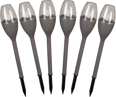 Luxform Solar tuinlamp - 6x - grijs - LED Flame effect - oplaadbaar - D6,2 x H38 cm