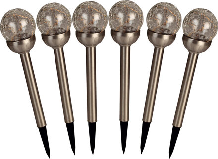 Luxform Solar tuinlamp - 6x - RVS - LED Softtone effect - oplaadbaar - D7,9 x H38,5 cm