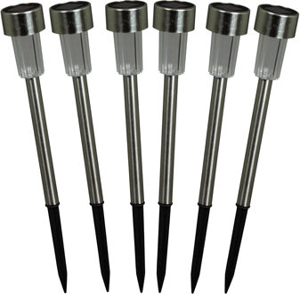 Luxform Solar tuinlamp - 6x - RVS - LED warm wit - oplaadbaar - D4,7 x H32,5 cm