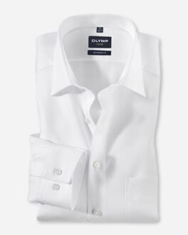 Luxor modern fit overhemd - wit natté - Strijkvrij - Boordmaat: 40
