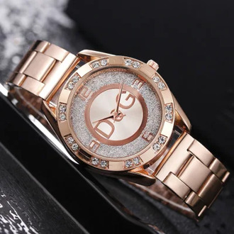 Luxury Brand DQG Rose Gold Watch Women Dress Rhinestone Quartz Watch Casual Women Stainless Steel Wristwatches Female Clock