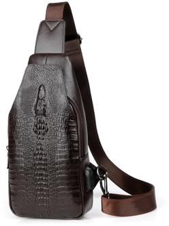 Luxury Brand Men Leather Chest Bag Alligator Messenger Bag USB Charging Crossbody Bag Man Chest Pack Crocodile Pattern Sling Bag