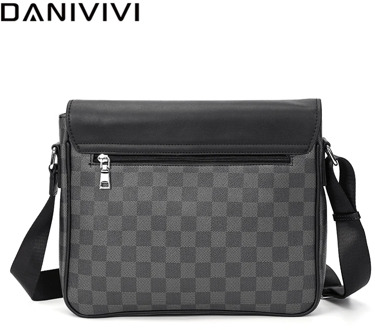 Luxury Brand Men's Shoulder/Crossbody Bag Leather Plaid Designer Handbags for Men Business Messenger Bags Black Bolso Hombre