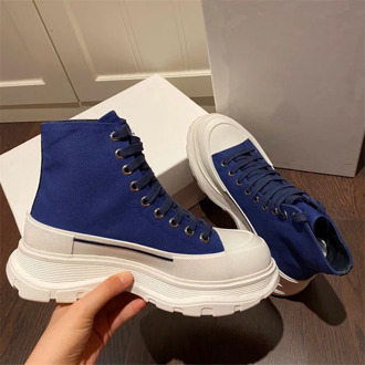 Luxury Designer Shoes Women Lace Up Thick Bottom Canvas Shoes High Platform Sneakers High Top Ladies Casual Shoes