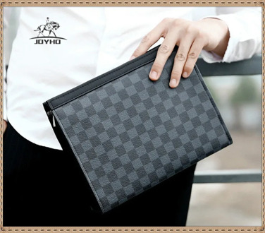 Luxury envelope Men Handbag Business Leisure large capacity Purse Leather Wallet plaid clutch Men Wallet Checkerboard Bag