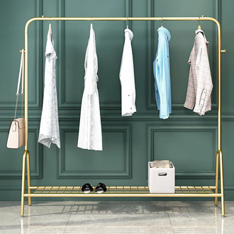 Luxury Metal Clothes Rack Gold Single Pole Floor Coat Rack Bedroom Shelf Balcony Clothes Hanger Stand Home Folding Drying Rack