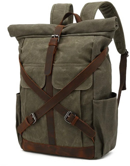 Luxury Vintage Canvas Backpack Men Outdoor Waterproof Travel Bag Belt Design Anti-theft Fashion Schoolbag Large Leather knapsack