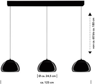 Luxxo LED hanglamp, zwart, 3-lamps, afstandsbediening zwart, rookgrijs