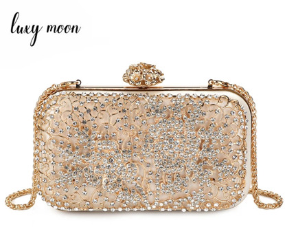 Luxy Moon Evening Bag Diamond Flower Clutch Bag Hollow Relief Metal Luxury Handbag Banquet Party Purse Women's Shoulder Bag