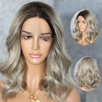 Lvcheryl Donkere Wortels Ombre Bruin Natuurlijke Wave Hittebestendige Haar Pruiken Korte Synthetische Lace Front Pruiken voor Vrouwen Daily Wear