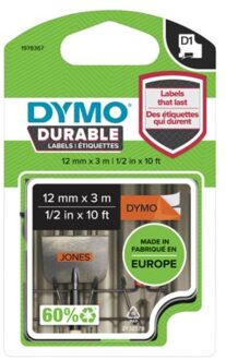 LW Duurzame D1 Label Zwart-Oranje (12 mm x 3 m)