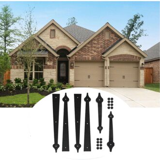 Lwzh Metalen Hek Deur Huis Scharnier Handvat Set Schuifdeuren Schuur Deur Vervoer Accenten Deur Hardware Zwart 2 Handvatten 4 Scharnieren