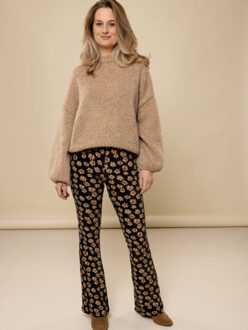 Lxs velours flared pants winter flower voor dames in de kleur Zwart - S